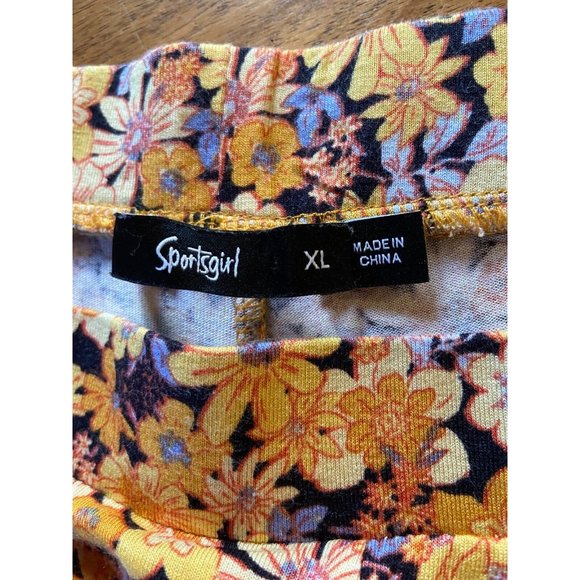 🌱 SPORTSGIRL floral retro 60's yellow flared pants hippy size XL stretch (14) - Picture 8 of 13
